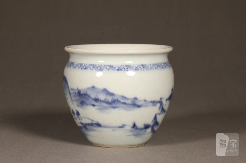 清中期 青花山水纹小缸 - 图3